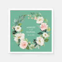 Watercolor Pink Floral Wreath Wedding Neo Mint