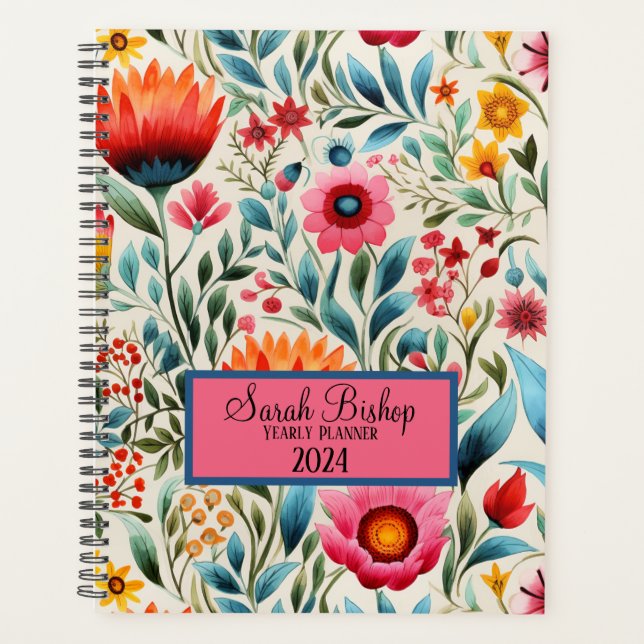 Watercolor Pink Floral Yearly Planner Hardcover  (Front)