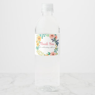 Watercolor Pink Florals Baby Shower Thank You Water Bottle Label