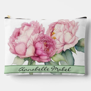Watercolor pink florals pink peonies pink roses accessory pouch