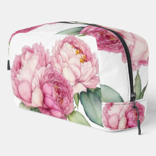 Watercolor pink florals pink peonies pink roses dopp kit