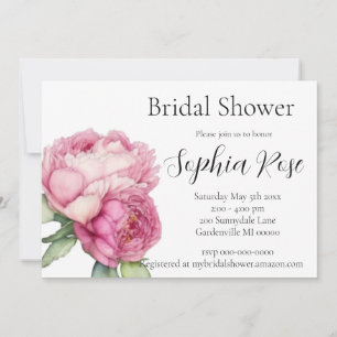 Watercolor pink florals pink peonies pink roses invitation