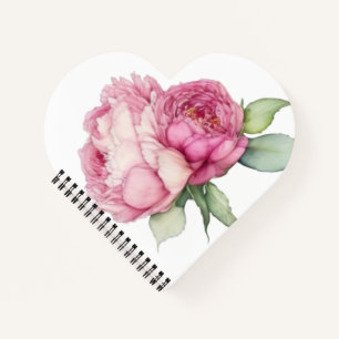 Watercolor pink florals pink peonies pink roses notebook