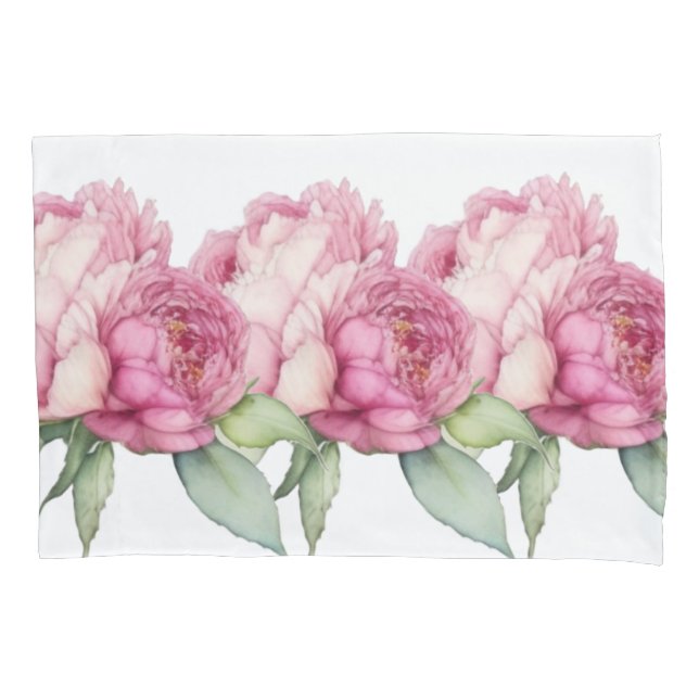 Watercolor pink florals pink peonies pink roses pillowcase (Front)