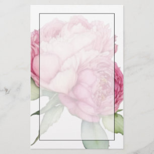 Watercolor pink florals pink peonies pink roses stationery
