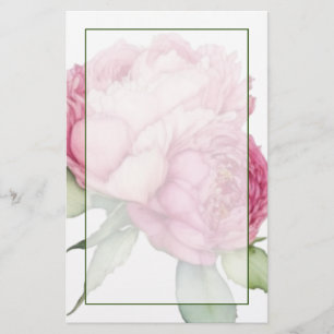 Watercolor pink florals pink peonies pink roses stationery