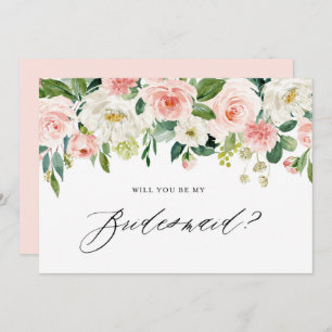 Watercolor Pink Florals Will You Be My Bridesmaid Invitation