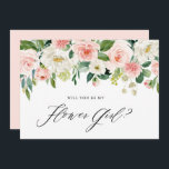 Watercolor Pink Florals Will You Be My Flower Girl Invitation<br><div class="desc">Watercolor Pink Peach Florals Will You Be My Flower Girl Card. Ask family and friends to be part of your wedding with this customisable "will you be my Flower Girl" card featuring watercolour peach and white flowers and greenery garland. Matching floral wedding cards are available.</div>