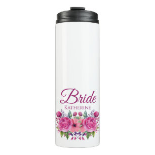 Watercolor Pink Flower Bouquet-Bride- Thermal Tumbler