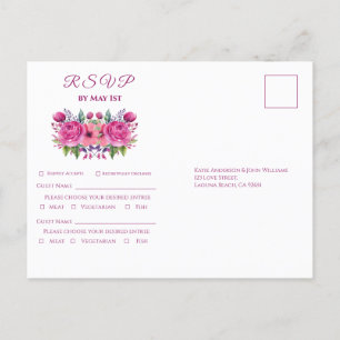 Watercolor Pink Flower Bouquet-Wedding RSVP- Invitation Postcard