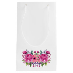 Watercolor Pink Flower Bouquet-Wedding- Small Gift Bag