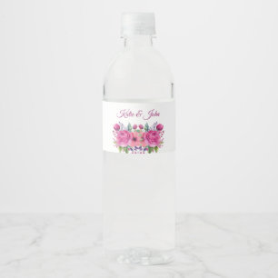 Watercolor Pink Flower Bouquet-Wedding- Water Bottle Label