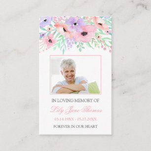 Watercolor Pink Flower Funeral Prayer Card