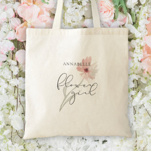 Watercolor Pink Flower Girl Personalised Tote Bag