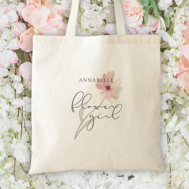 Watercolor Pink Flower Girl Personalised Tote Bag (Creator Uploaded)