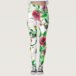watercolor pink flower leggings