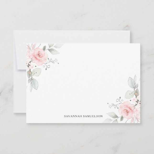 Watercolor Pink Flower Roses Personal | Blank Card (Front)