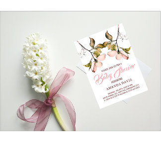 Watercolor Pink Flowering Dogwood | Baby Shower Invitation