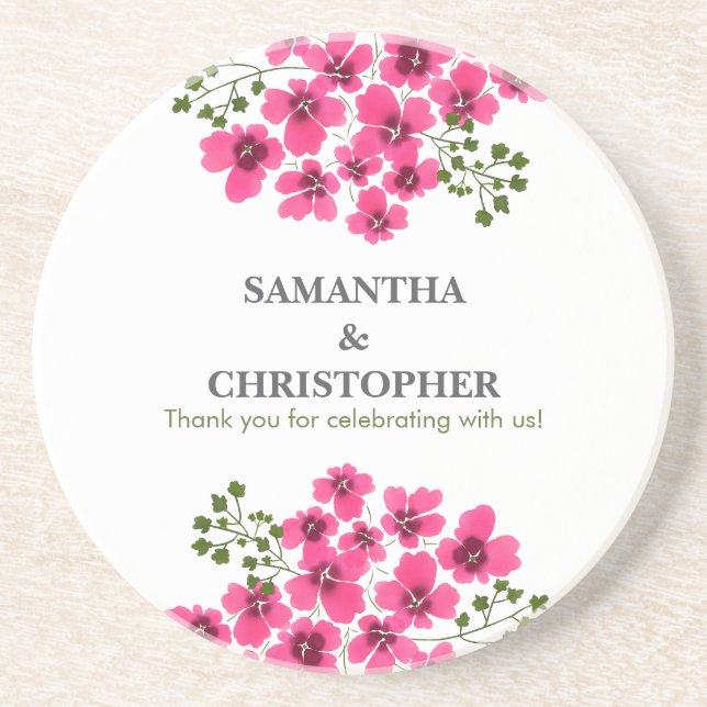 Watercolor Pink Flowers-53431 Coaster (Front)