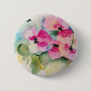 Watercolor Pink Flowers 6 Cm Round Badge