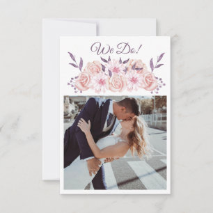 Watercolor Pink Flowers and Purple Leaves-Wedding- Invitation