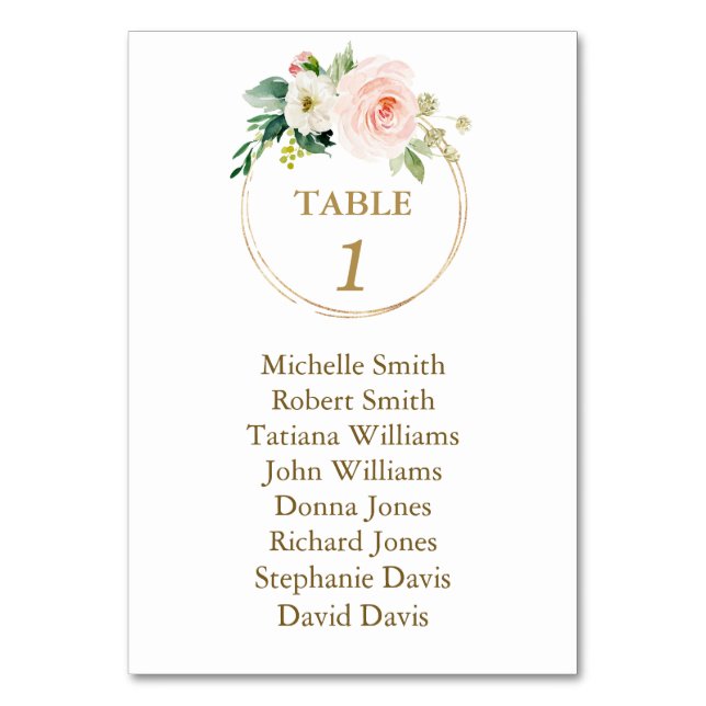 Watercolor Pink Flowers Baptism Seating Chart Table Number (Front)