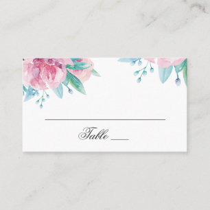 Watercolor pink flowers. Blush floral wedding Place Card