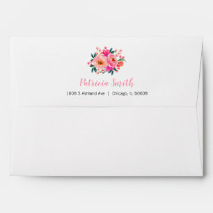Watercolor Pink Flowers Bouquet Elegant Envelope