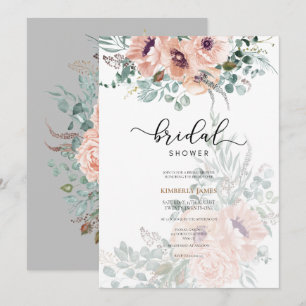 Watercolor Pink Flowers Bridal Shower Invitation