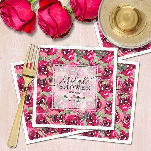Watercolor Pink Flowers Bridal Shower Napkin