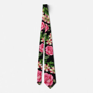 Watercolor Pink Flowers Circle Wreath Tie