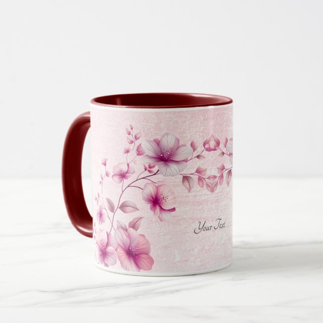 Watercolor Pink Flowers Coffee Mug (Front Left)