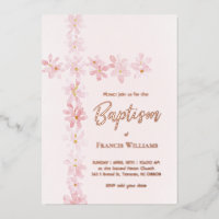 watercolor pink flowers cross Baptism