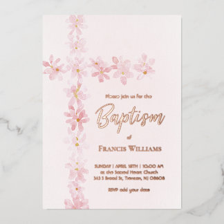watercolor pink flowers cross Baptism