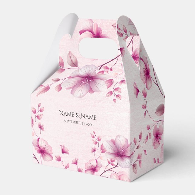 Watercolor Pink Flowers Favour Box (Front Side)