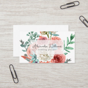 Watercolor Pink Flowers Floral Business Card