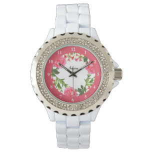 Watercolor Pink Flowers Floral Illustration Watch