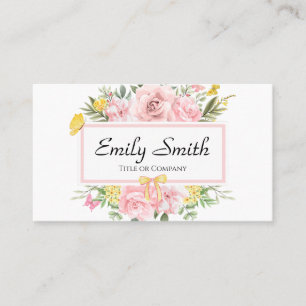 Watercolor Pink Flowers Garden Business Card