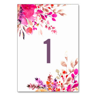 Watercolor pink flowers. Garden floral wedding Tab Table Number