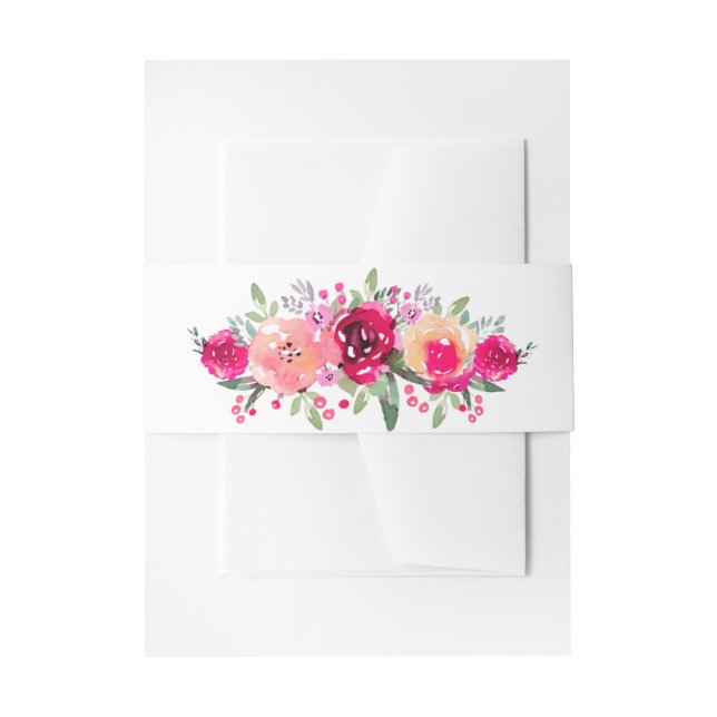 Watercolor Pink Flowers Invitation Belly Band (Front Example)