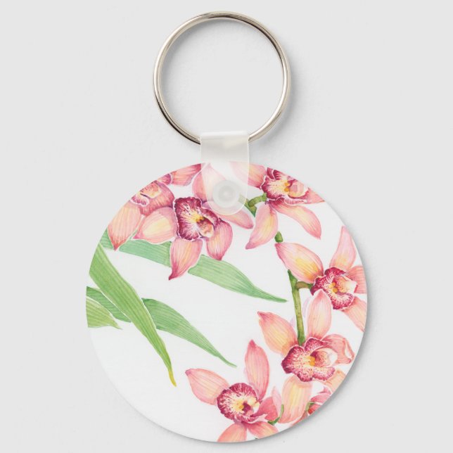 Watercolor Pink Flowers Key Ring (Front)