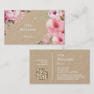 Watercolor Pink Flowers Kraft Business Card