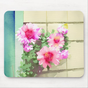 Watercolor Pink Flowers Mouse Pad
