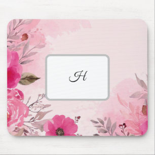 Watercolor Pink Flowers on a Monogrammed Mousepad