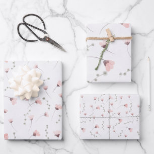 Watercolor pink flowers on canvas  wrapping paper sheet
