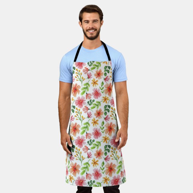 Watercolor Pink Flowers Pattern-69677 Apron (Worn)