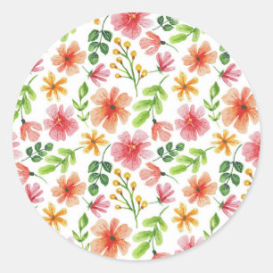 Watercolor Pink Flowers Pattern-69677 Classic Round Sticker