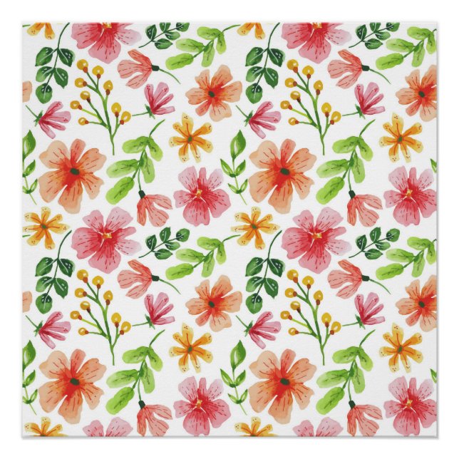 Watercolor Pink Flowers Pattern-69677 Poster (Front)