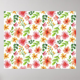Watercolor Pink Flowers Pattern-69677 Poster