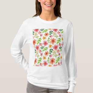 Watercolor Pink Flowers Pattern-69677 T-Shirt